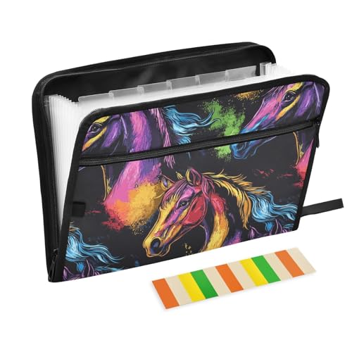 Expandierbarer Aktenordner mit Trennwänden und Taschen, A4-Format, Pastellpferd, Fächermappe, legale Größe, Datei für Polizeitickets, medizinische Referenzen von famyily