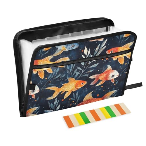 Fächermappe mit Aquarell-Goldfisch-Muster, A4-Größe, Fächermappe, mit Reißverschluss, Kunststoff, Dokumentenmappe für Ärzte, Krankenhaus von famyily