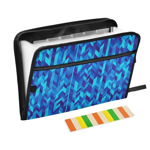 Fächermappe mit Fischgrätenmuster, Hahnentrittmuster, kariert, Königsblau, Türkis, A4, Papier-Organizer, Ordner mit Reißverschlusstasche, Fächermappe, mehrere Taschen, Ordner für Krankenschwestern von famyily