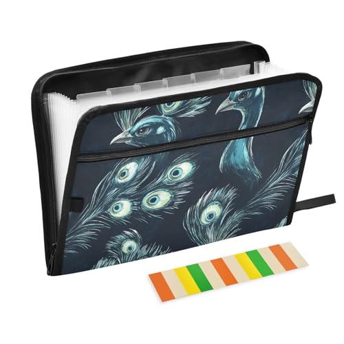 Fächermappe mit Pfauenmotiv, A4-Format, mit Trennwänden und Taschen, tragbar, für Krankenpflege Fächermappe mit Pfauenmotiv, A4-Format, mit Trennwänden und Taschen, tragbar, für Krankenpflege von famyily