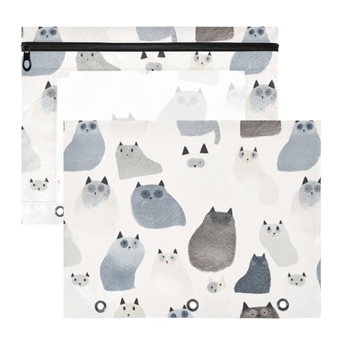 Federmäppchen, 3 Löcher, 3 Ringe, Tasche für 3 Ringe, 2 Stück, Lehrer, Kunstbedarf, Aufbewahrung, ästhetische Ragdoll-Katzen, Weiß, niedlich von famyily