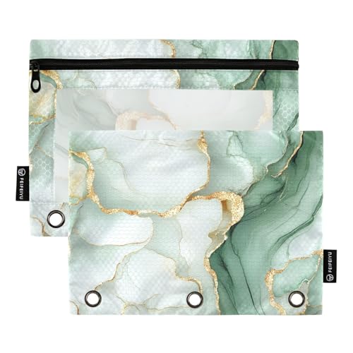 Federmäppchen, Ringbucheinsatz für 3-Loch-Bindertaschen mit Binderlöchern, Marmorweiß, Salbeigrün von famyily