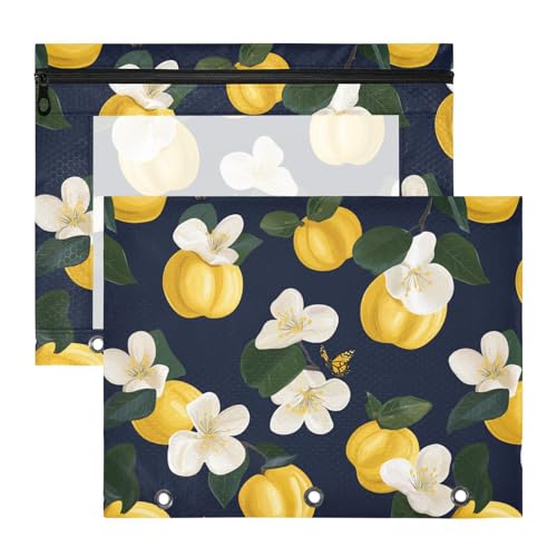 Federmäppchen, stabile 3-Loch-Tasche für A4-Papier, Briefe, 2 Stück, Studenten, Schulbedarf, lustige Quitte, Obst, Marineblau von famyily