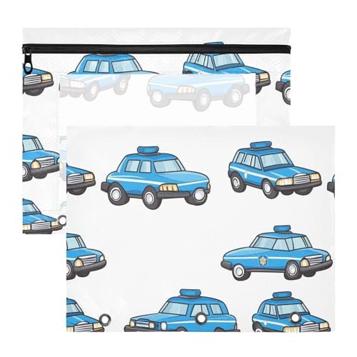 Federmäppchen, stabile Tasche mit 3 Löchern, für 3 Ringe, 2 Stück, für Schüler, Studenten, Lehrerbedarf, Cartoon, Polizeiauto, Herde, Weiß von famyily
