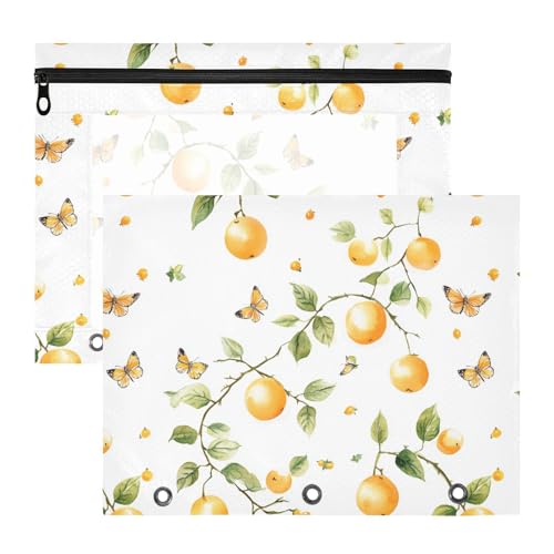 Federmäppchen, transparent, 3 Locher für 3 Ringe, 2 Stück, Studenten, Kunstbedarf, Aufbewahrung, süße goldene Beeren, Früchte von famyily
