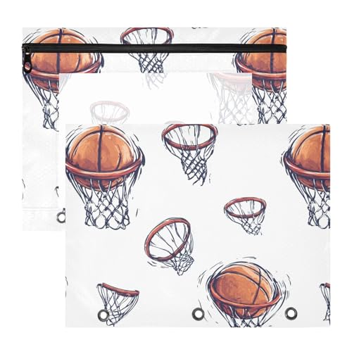 Federmäppchen, transparent, 3 Löcher, Tasche für 3 Ringe, 2 Stück, Lehrer, College, Basketball, Weiß von famyily