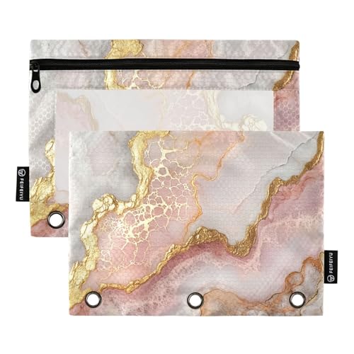 Federmäppchen für Ringbinder, mit 3 Löchern, für Büro, Büro, Organizer mit Marmor-Ring, Weiß von famyily
