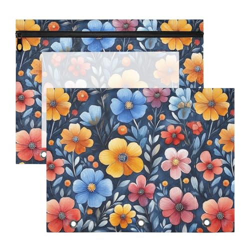 Federmäppchen mit 3 Löchern, Kunststoff, Aktenordner für A4-Papier, Briefe, 2 Stück, Lehrerklasse, lustig, Pampas, rustikales Blumenmuster von famyily