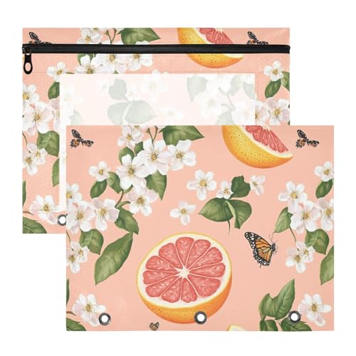 Federmäppchen mit 3 Löchern, Kunststoff, Aktenordner für A4-Papier, Briefe, 2 Stück, Studenten, Schulbedarf, frische Grapefruit, Obst, Pfirsich von famyily
