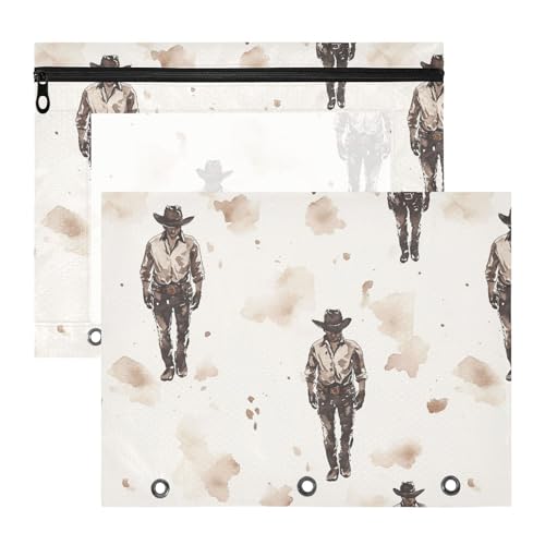 Federmäppchen mit Sichtfenster, Kunststoff, Aktenordner für 3 Ringe, 2 Stück, Studenten, College-Zubehör, Cowboy, primitiver Charme von famyily