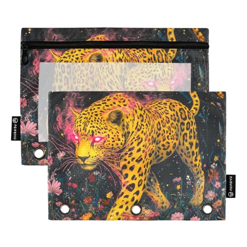 Gelber Leoparden-Binder-Taschenmappe, Stoff-Federmäppchen für 3 Ringe, Ordner mit 3 Löchern, für Untersuchungsbüro, Organizer von famyily