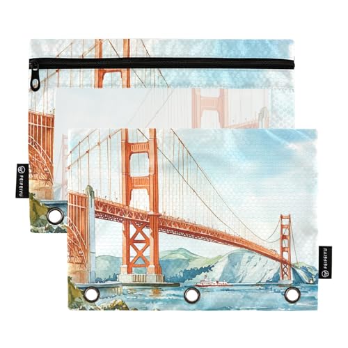 Golden Gate Bridge Bindertaschen, 3 Löcher, Tasche für 3 Ringe, Ordner mit 3 Löchern, für Schule, Büro, Organizer Golden Gate Bridge Bindertaschen, 3 Löcher, Tasche für 3 Ringe, Ordner mit 3 Löchern, für Schule, Büro, Organizer von famyily