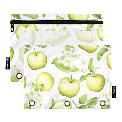 Grüne Äpfel, Obst, weiße Make-up-Tasche für drei Ringe, Ordnertaschen mit 3 Löchern, für Schule, Zuhause, Reisen, Karten, Aufbewahrungsbehälter von famyily