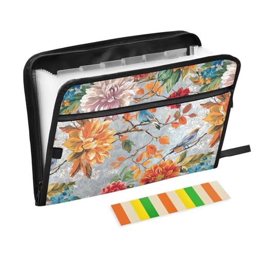Hängemappe mit Herbstblumen, Dahllienblüten, Vögel, silberfarben, A4-Größe, erweiterbare Hängemappe mit Reißverschlusstasche, Akkordean-Datei, Hängemappe für Polizeiticket, Küche Hängemappe mit Herbstblumen, Dahllienblüten, Vögel, silberfarben, A4-Größe, erweiterbare Hängemappe mit Reißverschlusstasche, Akkordean-Datei, Hängemappe für Polizeiticket, Küche von famyily