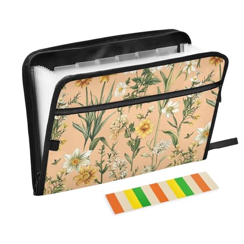 Hängeregistraturmappe mit Blumen, Narzissen, Osteospermum, Thymian, pfirsichfarben, A4-Größe, erweiterbar mit Reißverschluss, Organizer mit Taschen, Dokumententasche, Brief, für Architekten, klinische Hängeregistraturmappe mit Blumen, Narzissen, Osteospermum, Thymian, pfirsichfarben, A4-Größe, erweiterbar mit Reißverschluss, Organizer mit Taschen, Dokumententasche, Brief, für Architekten, klinische von famyily
