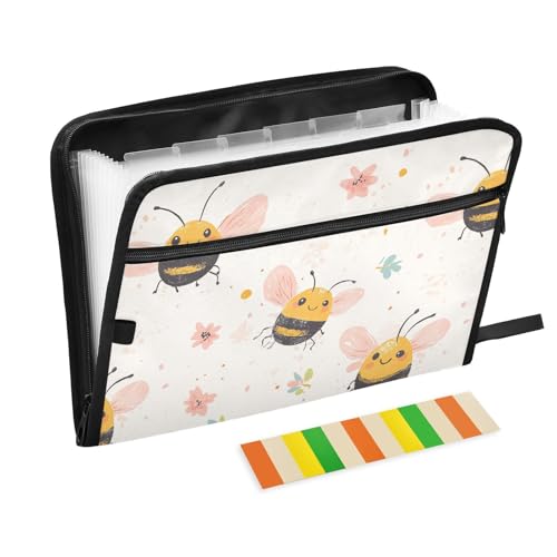 Happy Pollen Bee Akkordeon-Aktenordner, A4-Größe, erweiterbar mit Reißverschluss, Hängeregistaschen, Organizer und Aufbewahrung für Krankenpflege, medizinische Referenz von famyily