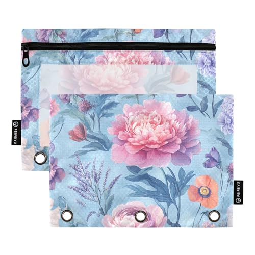 Herbst Blumen Pfingstrosen Osteospermum Gladiolus Binder Tasche Stoff Federmäppchen für 3 Ringe Ordner Etui mit drei Ringen für Untersuchung Zuhause Reise Karten Aufbewahrungsbehälter von famyily
