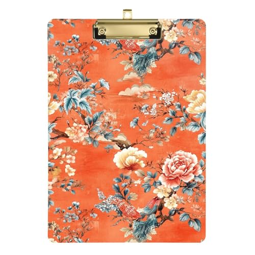Klemmbrett aus Kunststoff, Blumenmuster, Orange, 31,8 x 43,2 cm von famyily