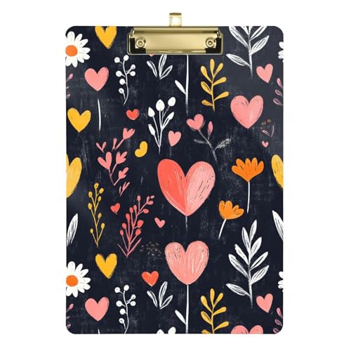 Klemmbrett mit Blumenherz, rosa und gelb, legale Größe, Acryl-Klemmbrett, Cliperbrett für Krankenpflege-Edition, Küche, 31,8 x 30,5 cm von famyily