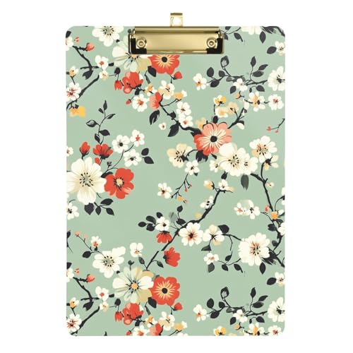 Klemmbrett mit Blumenmuster, hellgrün, Klassenzimmer, flaches Klemmbrett, Loch, Bürobedarf, Klemmbrett für Krankenschwestern, Speisekarten, Restaurants, 31,8 x 22,9 cm von famyily