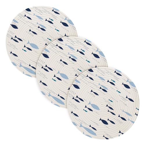 Küchenuntersetzer für heiße Töpfe und Pfannen, 38,1 cm, Baumwollgarn, Topflappen, Set Halter für Herd, Küche, Gadgets, blaue Cartoon-niedliche Fische, 3 Stück Küchenuntersetzer für heiße Töpfe und Pfannen, 38,1 cm, Baumwollgarn, Topflappen, Set Halter für Herd, Küche, Gadgets, blaue Cartoon-niedliche Fische, 3 Stück von famyily