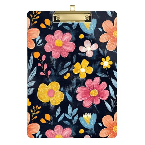 Kunststoff-Klemmbrett mit buntem Blumenmuster, Still-Klemmbrett, Metall-Klemmbrett für Kinderkrankenschwestern, Büro, 31,8 x 58,4 cm von famyily