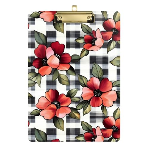 Kunststoff-Klemmbrett mit roten Mohnblumen, kariert, Still-Klemmbrett, Kunststoff-Klemmbrett für Ingenieure, Krankenpflege, Schule, 31,8 x 40,6 cm von famyily