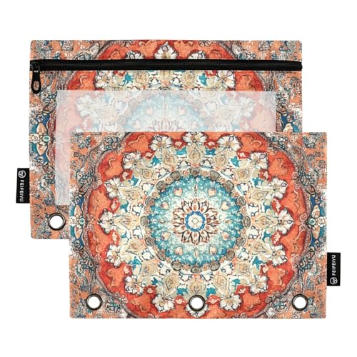 Kunstvolles rundes Tapisserie-Muster mit floralen und geometrischen Elementen, Bindertasche, Federmäppchen für Ringe, Ordner, Aufbewahrung, wasserdicht, für Kinder, Büro, Dokumenten-Organizer Kunstvolles rundes Tapisserie-Muster mit floralen und geometrischen Elementen, Bindertasche, Federmäppchen für Ringe, Ordner, Aufbewahrung, wasserdicht, für Kinder, Büro, Dokumenten-Organizer von famyily