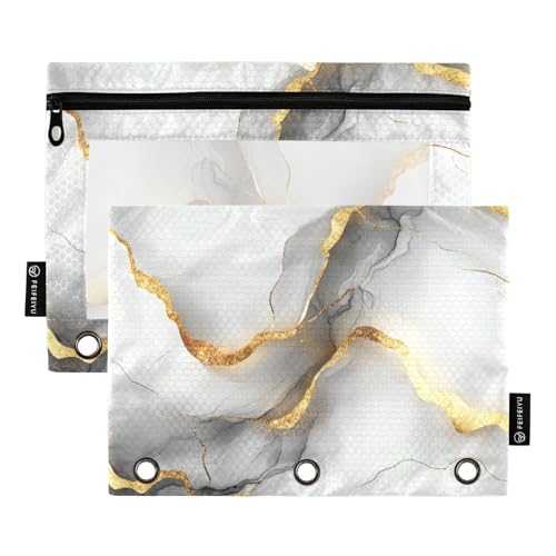 Make-up-Tasche für Ringbinder, Aufbewahrung mit 3 Löchern, für Kinder, Büro-Organizer, Marmorgrau / Weiß von famyily
