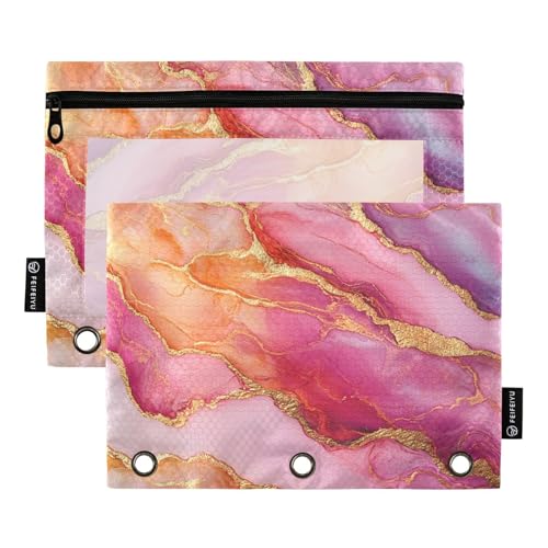Make-up-Tasche mit 3 Ringen, Marmor-Roségold, Hot Pink, Ordner mit drei Ringen, für Studenten, Schreibwaren, Organizer, Upplies von famyily