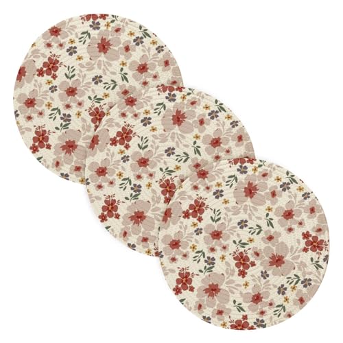 Mikrowellen-Untersetzer für heiße Töpfe und Pfannen, 38,1 cm, Baumwollgarn, Topflappen-Set für Schüssel, Haushaltsbedarf, Rot und Weiß, Vintage-Blumenmuster, 3 Stück Mikrowellen-Untersetzer für heiße Töpfe und Pfannen, 38,1 cm, Baumwollgarn, Topflappen-Set für Schüssel, Haushaltsbedarf, Rot und Weiß, Vintage-Blumenmuster, 3 Stück von famyily