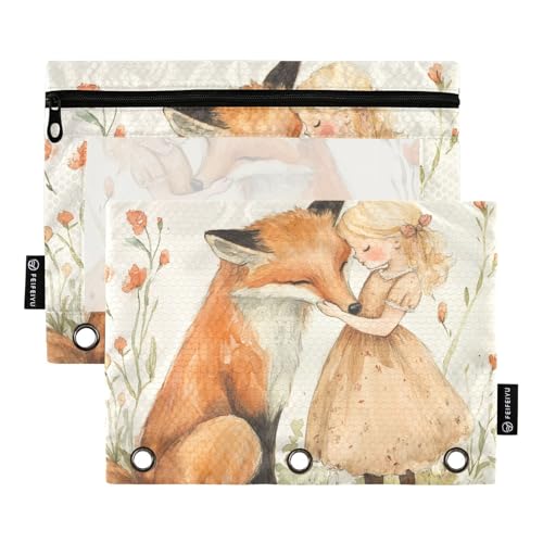 Mollige Fuchs Little Girl Bleistifttasche Dokumententasche für 3-Loch-Bindertaschen mit Binderlöchern für Kinder Schreibwaren von famyily