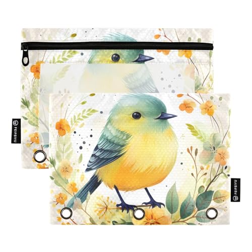 Niedliche Spatzen-Blumen-Vogel Ringbuchtaschen Make-up-Tasche für Ordner, Ordner mit 3 Löchern für Studenten, Zuhause, Reisen, Karten, Aufbewahrungsbehälter Niedliche Spatzen-Blumen-Vogel Ringbuchtaschen Make-up-Tasche für Ordner, Ordner mit 3 Löchern für Studenten, Zuhause, Reisen, Karten, Aufbewahrungsbehälter von famyily
