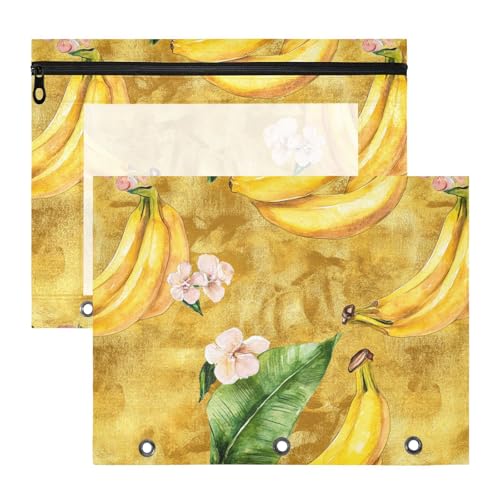Ordner mit Reißverschluss, 3 Locher für 3 Ringe, 2 Stück, Studenten, Kunstbedarf, Aufbewahrung, Kunst, Bananen, Obst, Gold von famyily
