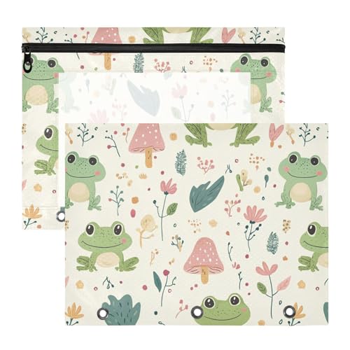 Ordner mit glatten Reißverschlüssen, Kunststoff-Aktenordner für 3-Ringe, 2 Stück, Studenten, Klasse bezaubernd, Frosch, Safari-Muster, Pilze, Blumen von famyily