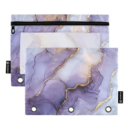 Ordnertaschen mit drei Ringen für 3-Loch-Bindertaschen mit 3 Ringen, für Untersuchung, Schreibwaren, Marmorweiß / Violett von famyily