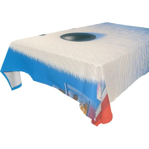 Picknick-Tischdecke mit niedlichem weißem Bär, abwischbar, für Küche und Esszimmer, Buffet, Abendessen, 1,8 m - 2,4 m, waschbar, 1 Stück, Größe 137 x 183 cm von famyily