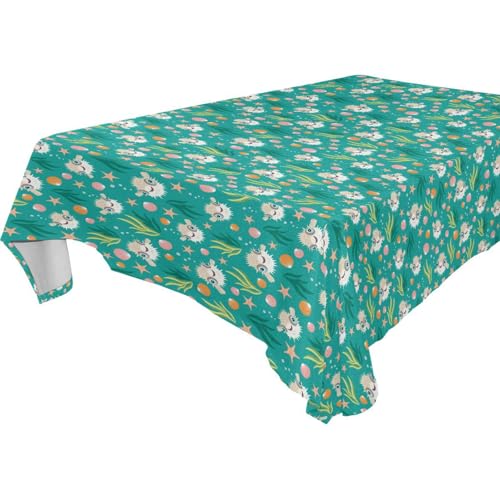 Puffer Picknick-Tischdecke mit hawaiianischem Fisch und Meeresalgen, abwischbar für Küche und Esszimmer, Buffet, Abendessen, 1,8 m - 2,4 m, robuster Halloween-Tischschutz für rechteckige Tische, 1 von famyily