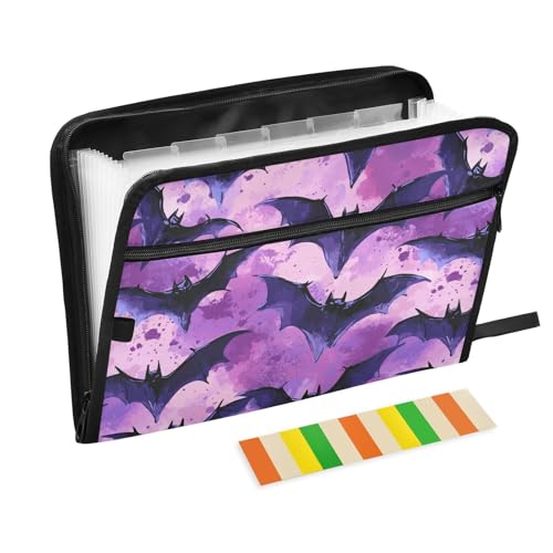 Purple Bat Sky Erweiterbare Dateimappe A4 Größe Aktenordner Legal mit Taschen Aktenordner Pocket File Pocket Letter für Ernährungsberater Schule von famyily