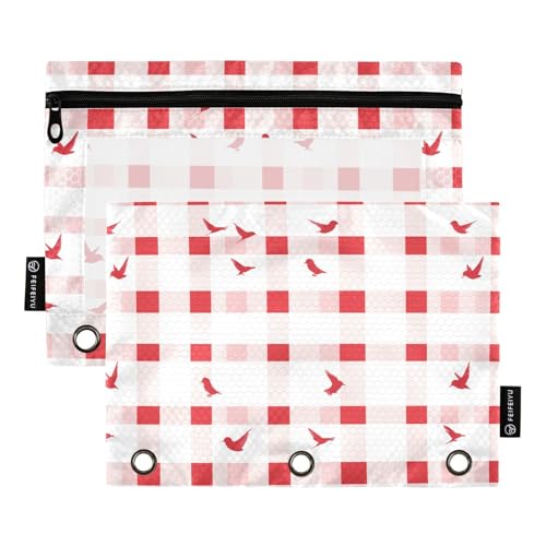 Quadrate, weiße und rote Vögel, 3 Locher für 3 Ringe, Bindertasche, wasserdicht, für Bürobedarf Quadrate, weiße und rote Vögel, 3 Locher für 3 Ringe, Bindertasche, wasserdicht, für Bürobedarf von famyily