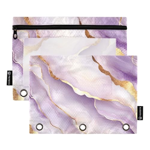 Ringbuchtasche mit 3 Löchern für 3 Ringe, wasserdicht, für Bürobedarf, Marmor-Weiß / Violett von famyily