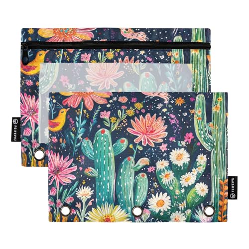 Ringbuchtasche mit Blumen, Dahlie, Vögel, marineblau, 3 Löcher, Tasche für 3 Ringe, Ordner mit Ordnerlöchern für Schüler, Aufbewahrungsbehälter von famyily