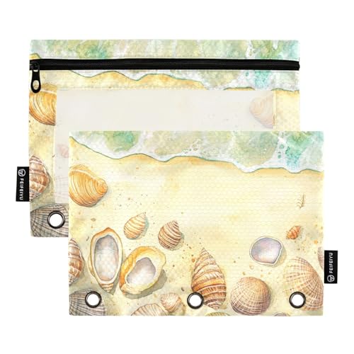 Ringbuchtasche mit Muscheln, Sandstrand, Meer, Kunststoff, Ordnertaschen für Ordner, 3 Ringe mit 3 Löchern, für Schule, Büro, Dokumenten-Organizer Ringbuchtasche mit Muscheln, Sandstrand, Meer, Kunststoff, Ordnertaschen für Ordner, 3 Ringe mit 3 Löchern, für Schule, Büro, Dokumenten-Organizer von famyily