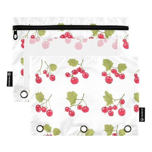 Ringbuchtaschen mit 3 Ringen, Motiv: rote Johannisbeere, Früchte, weiße Ringe, Tasche für 3-Loch-Bindertaschen mit drei Ringen, für Studenten, Schreibwarenbedarf von famyily