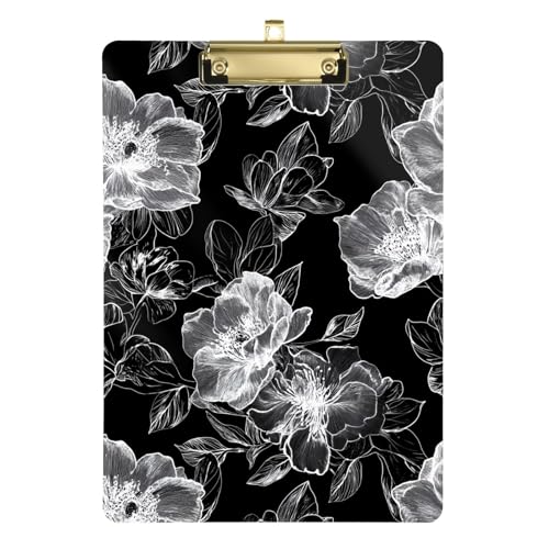 Schwarze Blumen dunkles Kunststoff-Klemmbrett Still-Klemmbrett Metall-Klemmbrett für Kinderkrankenschwestern, Büro, 31,8 x 25,4 cm von famyily