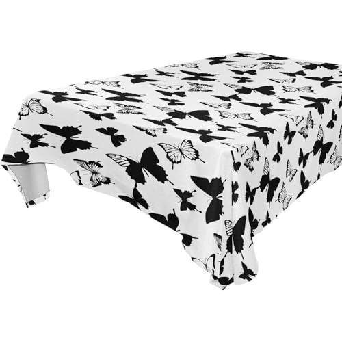 Schwarze Stofftischdecke mit Schmetterlingen, abwischbar, für Küche und Esszimmer, Grill, 1,8 m - 2,4 m, auslaufsicher, Herbstdekoration, Tischdecken für Party, 1 Stück, Größe 137 x 183 cm Schwarze Stofftischdecke mit Schmetterlingen, abwischbar, für Küche und Esszimmer, Grill, 1,8 m - 2,4 m, auslaufsicher, Herbstdekoration, Tischdecken für Party, 1 Stück, Größe 137 x 183 cm von famyily