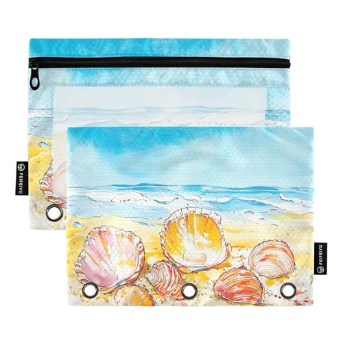 Shells Sandy Beach Federmäppchen, Dokumententasche für 3-Loch-Bindertaschen mit Reißverschluss, für Schreibwaren Shells Sandy Beach Federmäppchen, Dokumententasche für 3-Loch-Bindertaschen mit Reißverschluss, für Schreibwaren von famyily