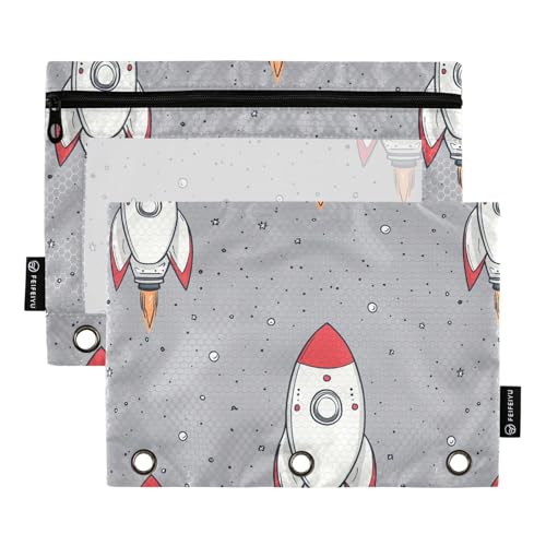 Space Rockets Bindertaschen für drei Ringe, Bindertaschen mit 3 Löchern, für Büroaufbewahrungsbehälter, Grau von famyily