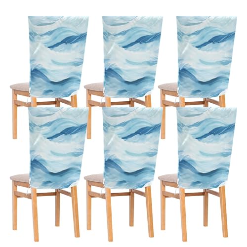 Stuhlhussen für Esszimmerstühle, Stuhlhussen für Esszimmerstühle, 6 Stück, Anti-Staub-Barstuhlhussen, blau, abstraktes Gouache-Muster von famyily
