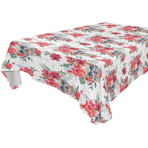 Tischdecke mit Aquarell-Muster, Totenkopf, Happy Halloween, rote Blume, Pailletten, abwischbar, für Küche und Esszimmer, 1,8 m - 2,4 m, staubdicht, Camping, Rot, 1 Stück, Größe 137 x 183 cm Tischdecke mit Aquarell-Muster, Totenkopf, Happy Halloween, rote Blume, Pailletten, abwischbar, für Küche und Esszimmer, 1,8 m - 2,4 m, staubdicht, Camping, Rot, 1 Stück, Größe 137 x 183 cm von famyily